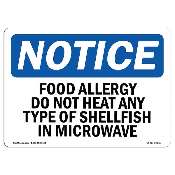 Signmission OSHA Sign, 7" H, Rigid Plastic, Food Allergy Do Not Heat Any Type Of Shellfish Sign, Landscape OS-NS-P-710-L-12810 - main